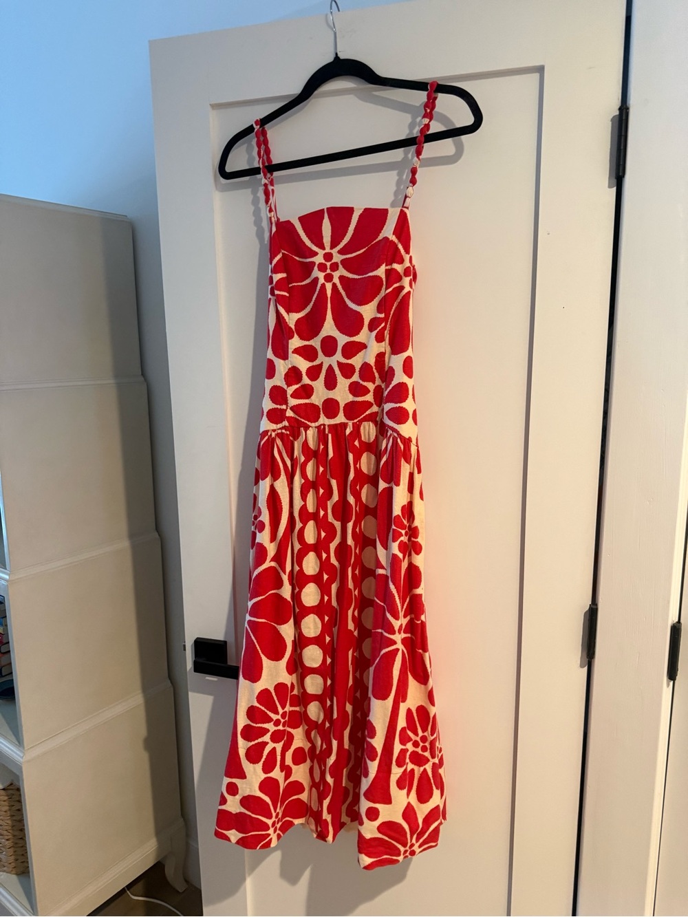 Christian Lacroix Red and Cream Floral-Print Midi Dress - Picture 2 of 5
